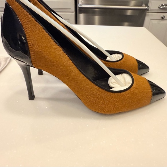 Giuseppe Zanotti Italy Heels Camel Pony Hair W/ Black Patent Toe Sz US 5  NIB - Picture 11 of 15